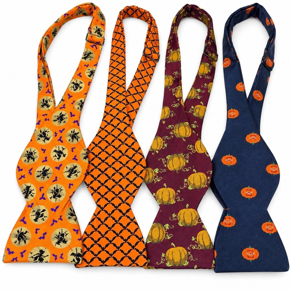 Beau Ties Ltd Vermont Halloween Silk Bow Ties Lot of 4 Pumpkins Bats Witches